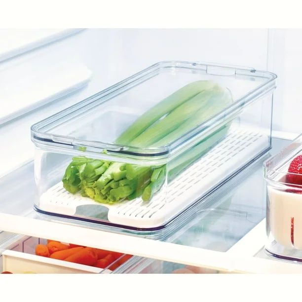 iDesign Crisp BPA-Free Plastic Stackable Refrigerator Produce Bin, Clear/White | Walmart (US)