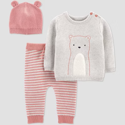 Baby Girls' 3pc Bear Sweater Top & Bottom Set - Just One You® made by carter's Pink | Target