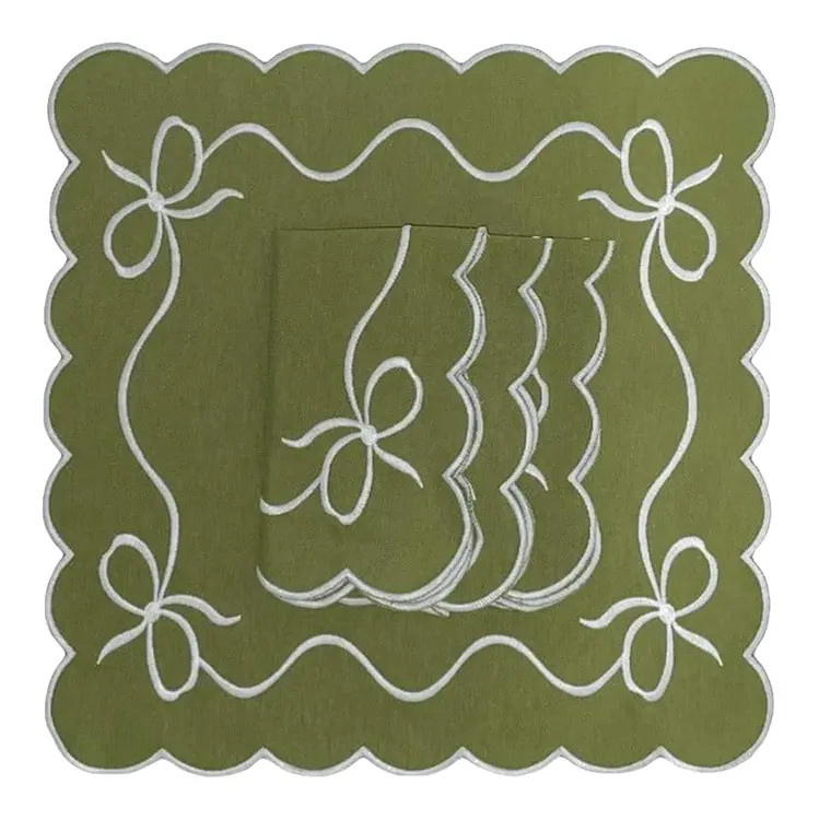 HMA Decor Green Bow Napkins, Set of 4 | Chairish