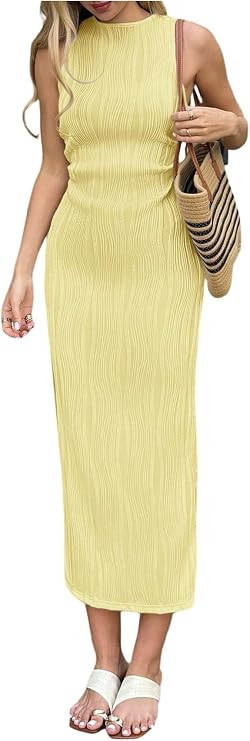 GORGLITTER Women's Yellow Summer Dress Wedding Guest Going Out Cocktail Textured Sleeveless Long ... | Amazon (US)