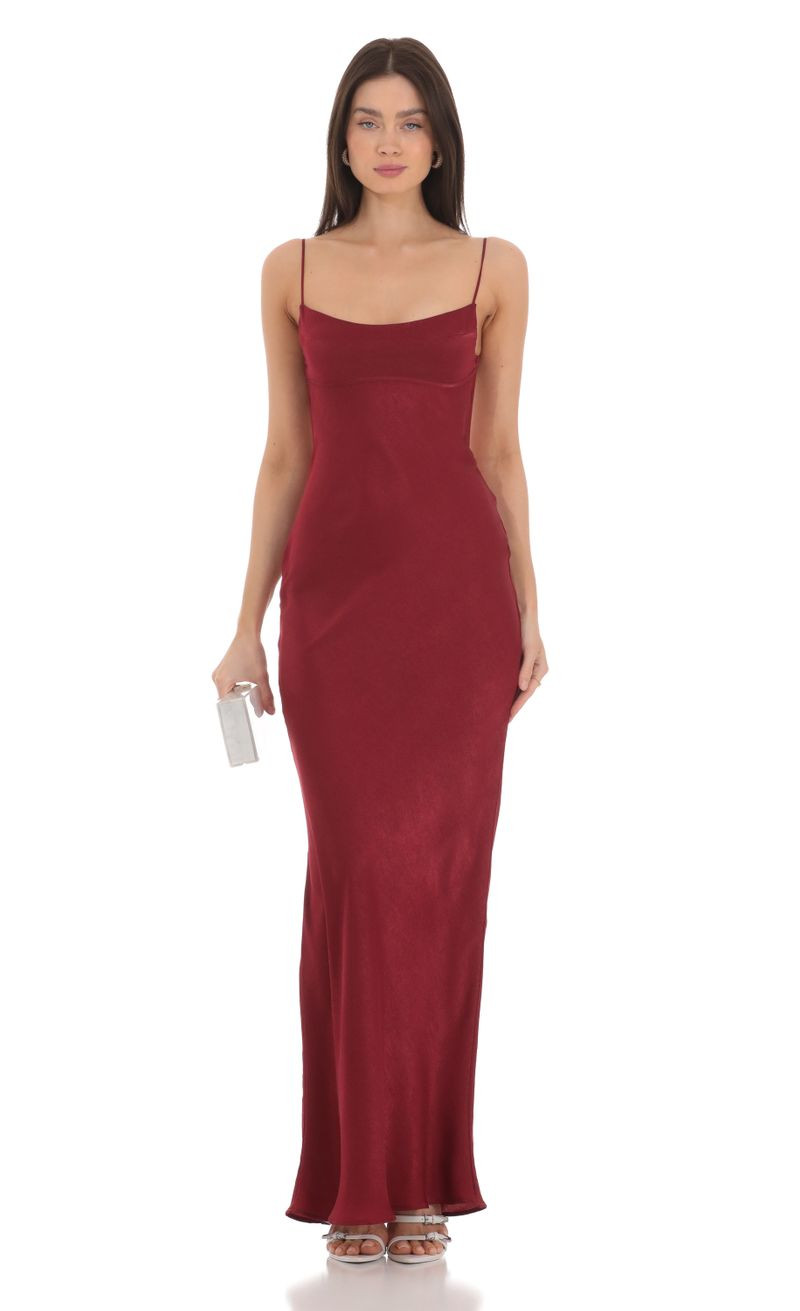 Satin Open Back Maxi Dress in Red | Lucy in the Sky