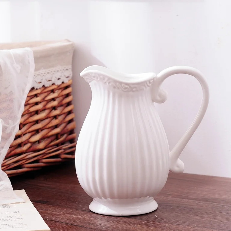 European White Porcelain Vase, Modern Ceramic Flower Pitcher for Real & Dried Blooms, Waterproof ... | Walmart (US)