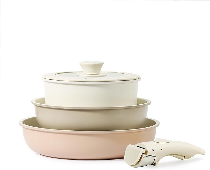 CAROTE 5 pcs Pots and Pans Set With Detachable Removable Handle, Induction Kitchen Non Stick RV C... | Amazon (US)