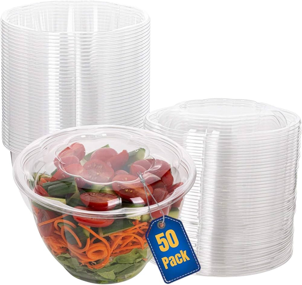 SMYGOODS Disposable Plastic Salad Bowls with Airtight Lids (Pack of 50 - 48 oz) Ideal for Meal Pr... | Amazon (US)