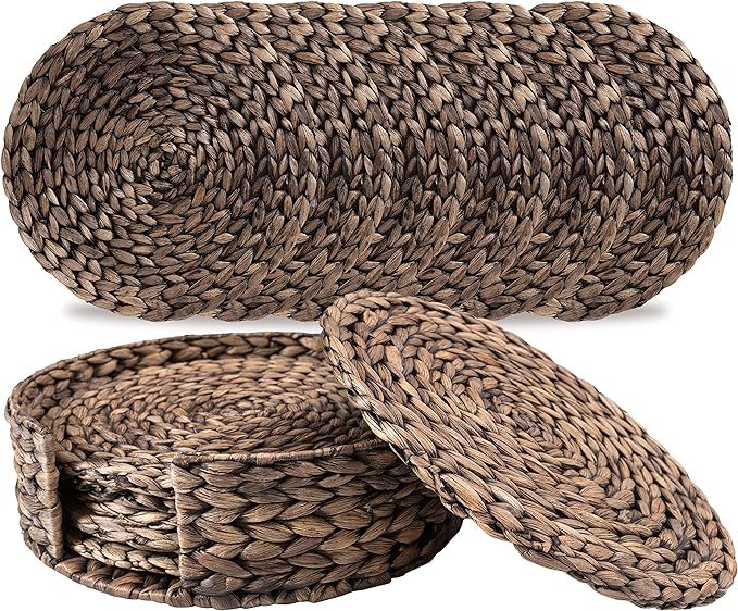 BARIEN 12 inches Woven Placemats Round Set of 6 with Decorative Round Holder, Natural Water Hyaci... | Amazon (US)