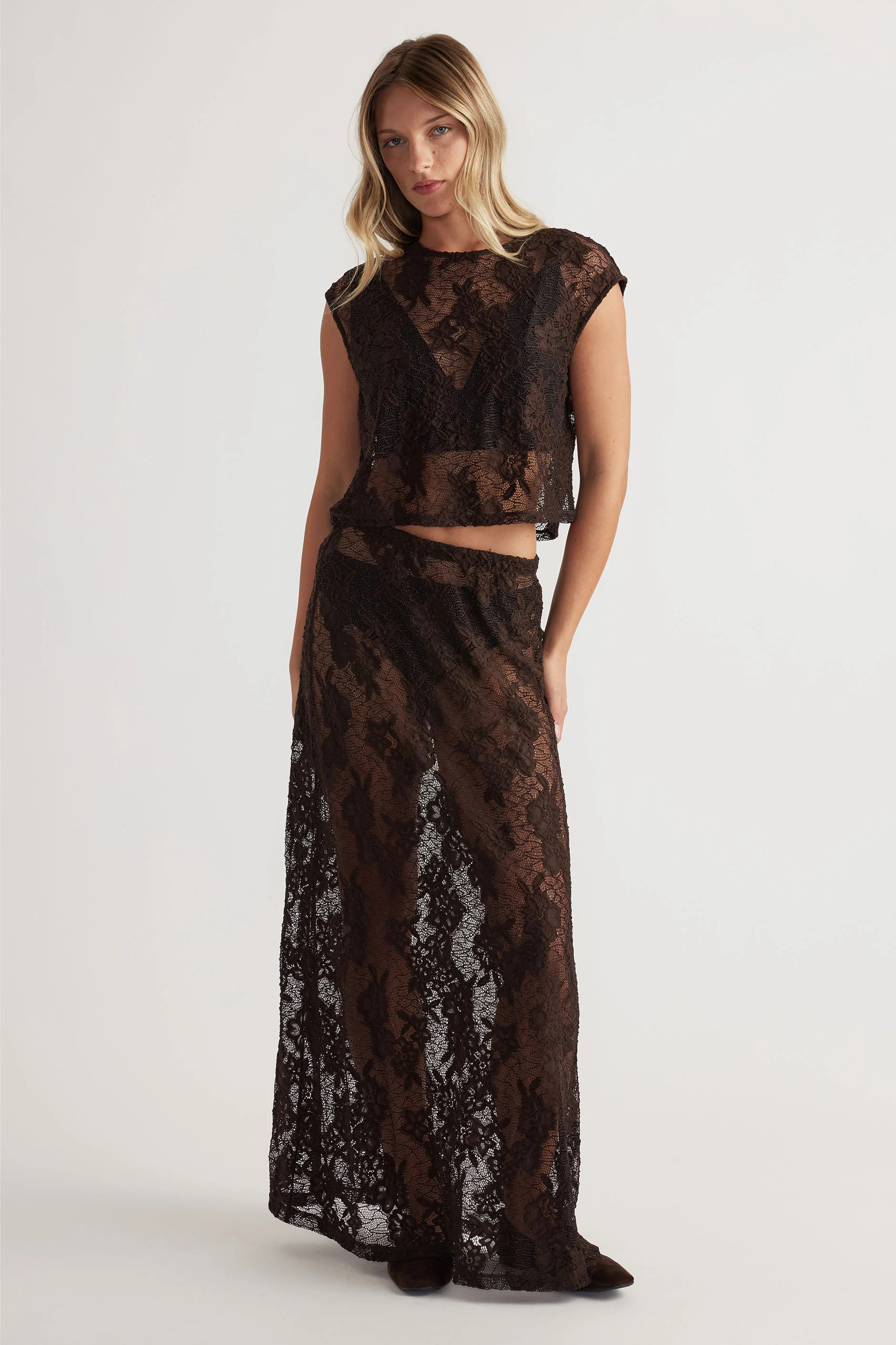 Lace Cropped Top - Chocolate | DECJUBA