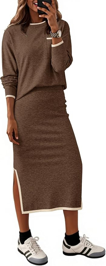 Dokotoo 2 Piece Sets for Women Sweater Dress Knit Travel Outfits Winter Dresses Skirt Set | Amazon (US)