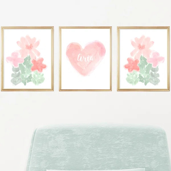 Contemporary Flowers with Name for Girls Room, Paper Prints | Wayfair North America