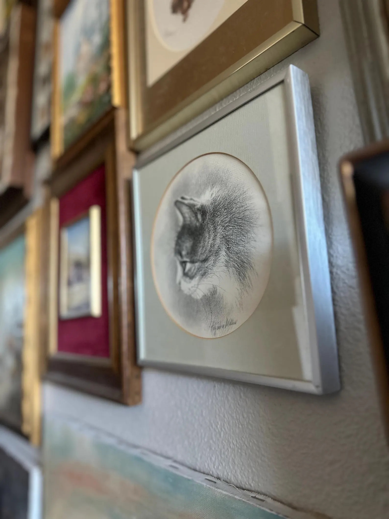 Framed vintage cat portrait pencil drawing | Vintage wall art tabby or tuxedo cat side profile sk... | Etsy (Global)