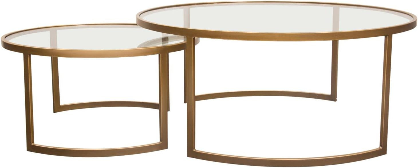 Diamond Sofa Lane 2 Piece Round Nesting Set in Brushed Gold Frame with Clear Tempered Glass Top | Amazon (US)