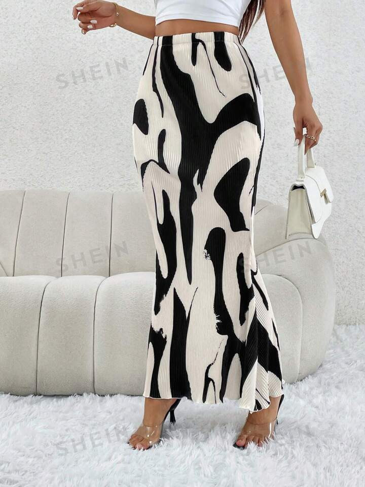 SHEIN PETITE Allover Print Mermaid Hem Skirt | SHEIN