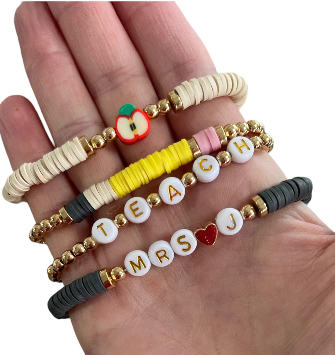 Teacher Bracelets/teacher Gifts/ Pencil Bracelet/heishi Bracelets/ Name Bracelet/teacher Apprecia... | Etsy (US)