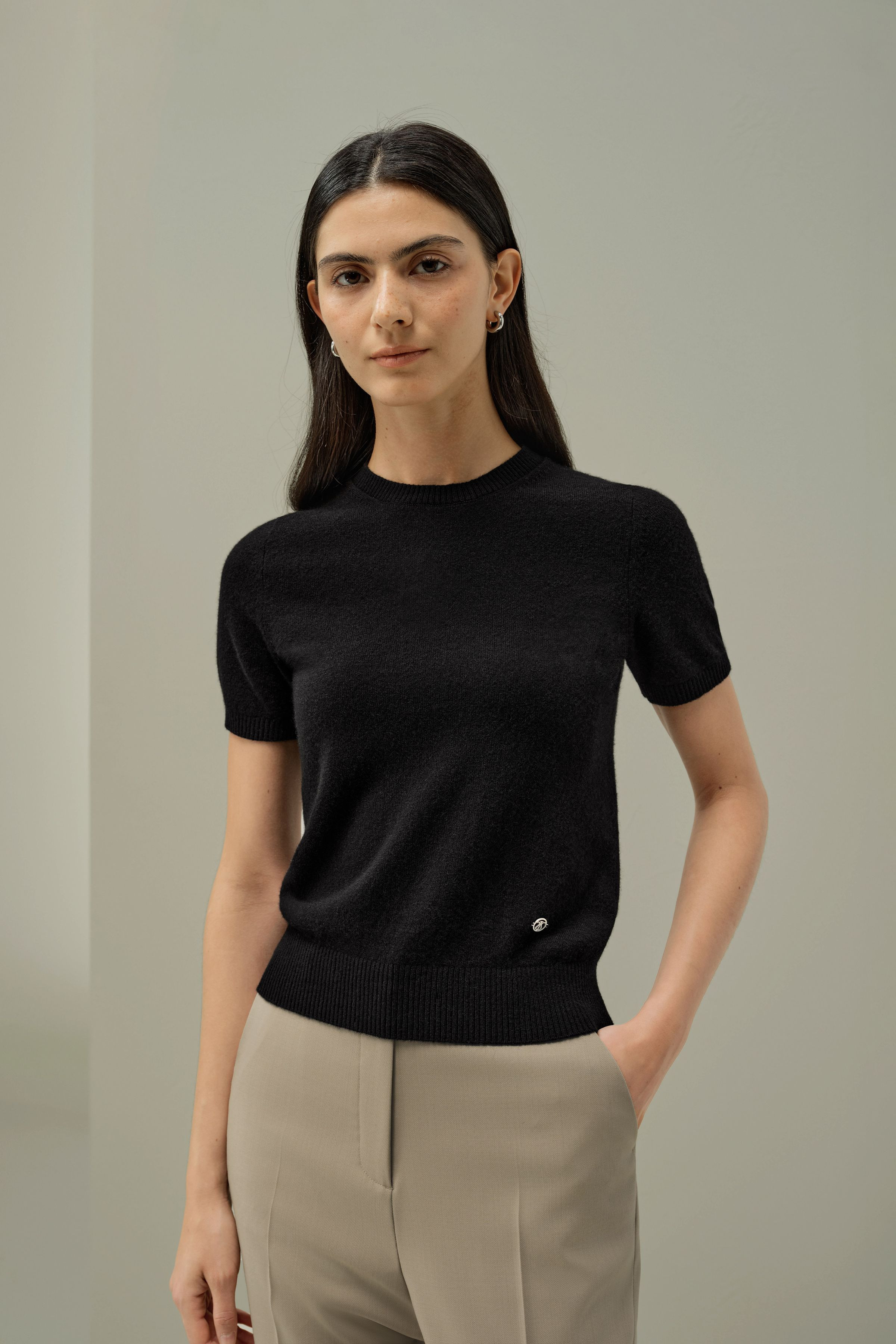 Cashmere Fitted Short Sleeve Top | LilySilk