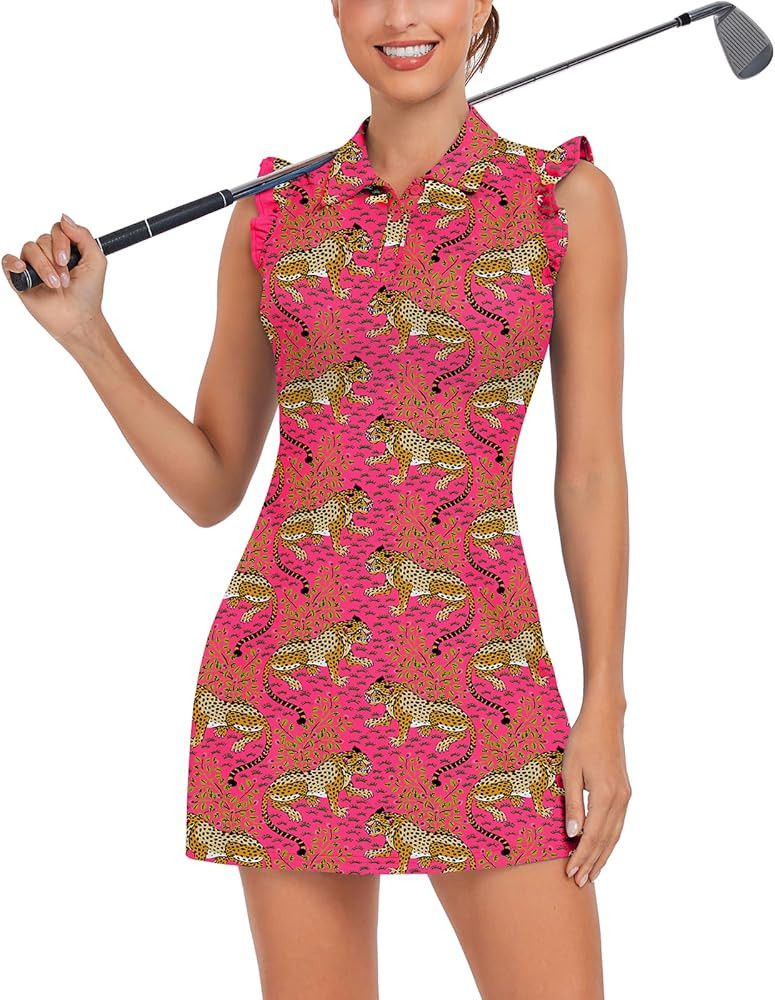 Soneven Tennis Dress for Women Ruffle Sleeveless Golf Dresses with Shorts and Pockets | Amazon (US)