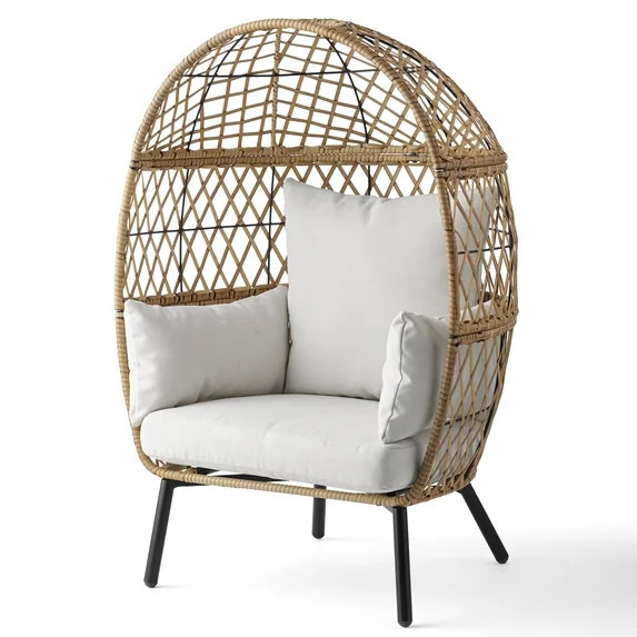 Better Homes & Gardens Ventura Boho Outdoor Wicker Stationary Kid's Egg Chair, Tan | Walmart (US)