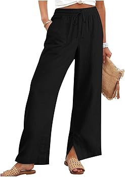 Linen Pants Women Wide Leg Loose Cotton Linen Pants Summer Dressy Casual Beach Vacation Trousers ... | Amazon (CA)