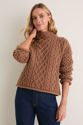 Mocha Cable Knit Cropped Perry Turtleneck | Tuckernuck (US)