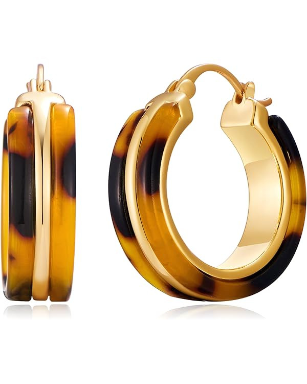 14K Gold Plated Chunky Hoop Earrings for Women Vintage Leopard Print Hoops Large Round Hoop Earri... | Amazon (US)