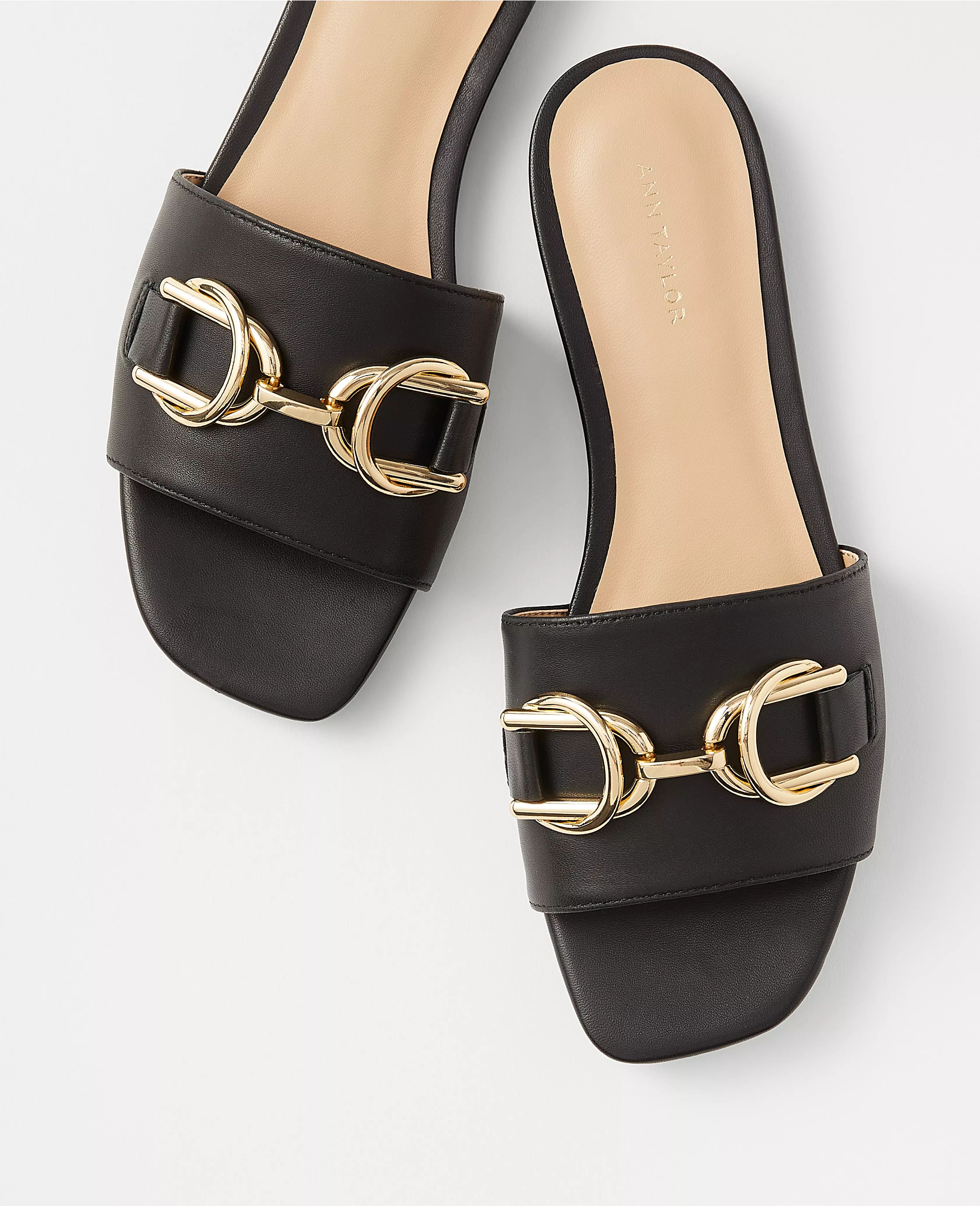 AT Weekend Chain Leather Flat Sandals | Ann Taylor (US)