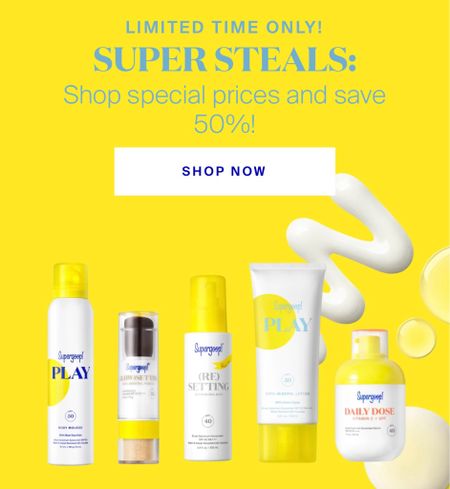 Supergoop 50% off select products!


#LTKBeauty #LTKSeasonal #LTKSaleAlert