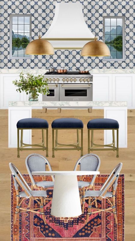 Proving that a white kitchen doesn’t have to be boring!! Add color through furniture and rugs (and artwork). All of this seating is on sale!! 

#LTKhome #LTKsalealert #LTKstyletip