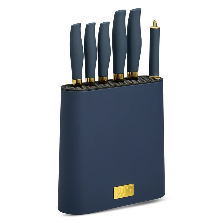 Thyme & Table 7-Piece Slim Block Knife Set with Gold Blades and Blue Block | Walmart (US)