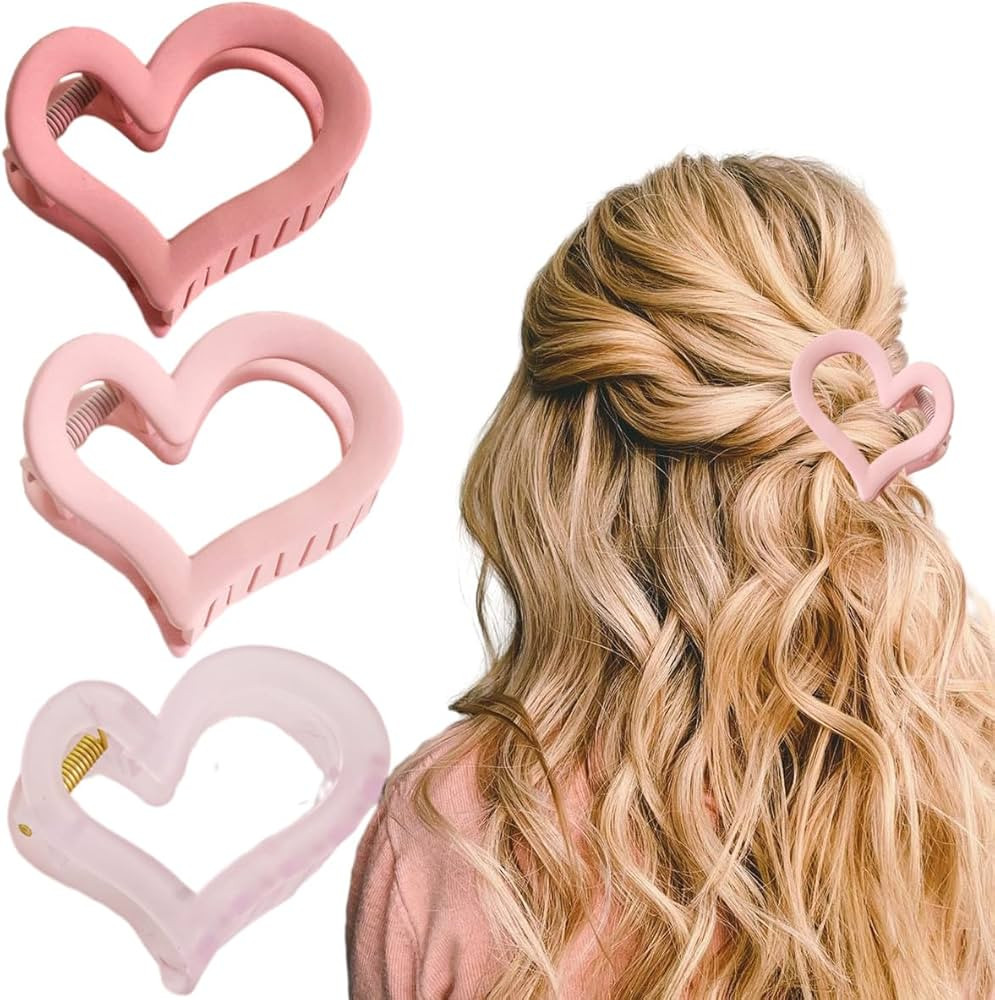 BWDCQMX Heart Hair Claw Clips For Women Cute Medium Matte Hair Jaw Clips Acrylic Pink Hair Access... | Amazon (US)