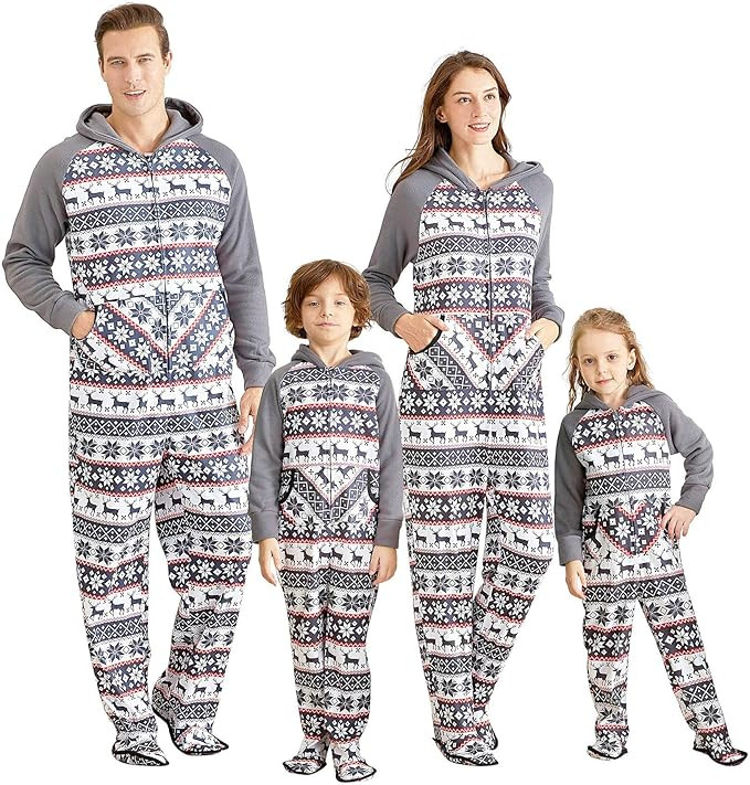 IFFEI Matching Family Footed Pajamas Hoodie Sleeper Christmas PJ's Festival Snowflake Plush Cozy ... | Amazon (US)