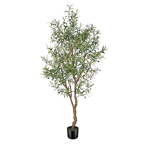 FEELEAD 7ft Faux Olive Tree - Fake Potted Olive Silk Tree with Planter Natural Olive Branches and Realistic Leaves Artificial Tree for Home House Office Decor Indoor | Amazon (US)