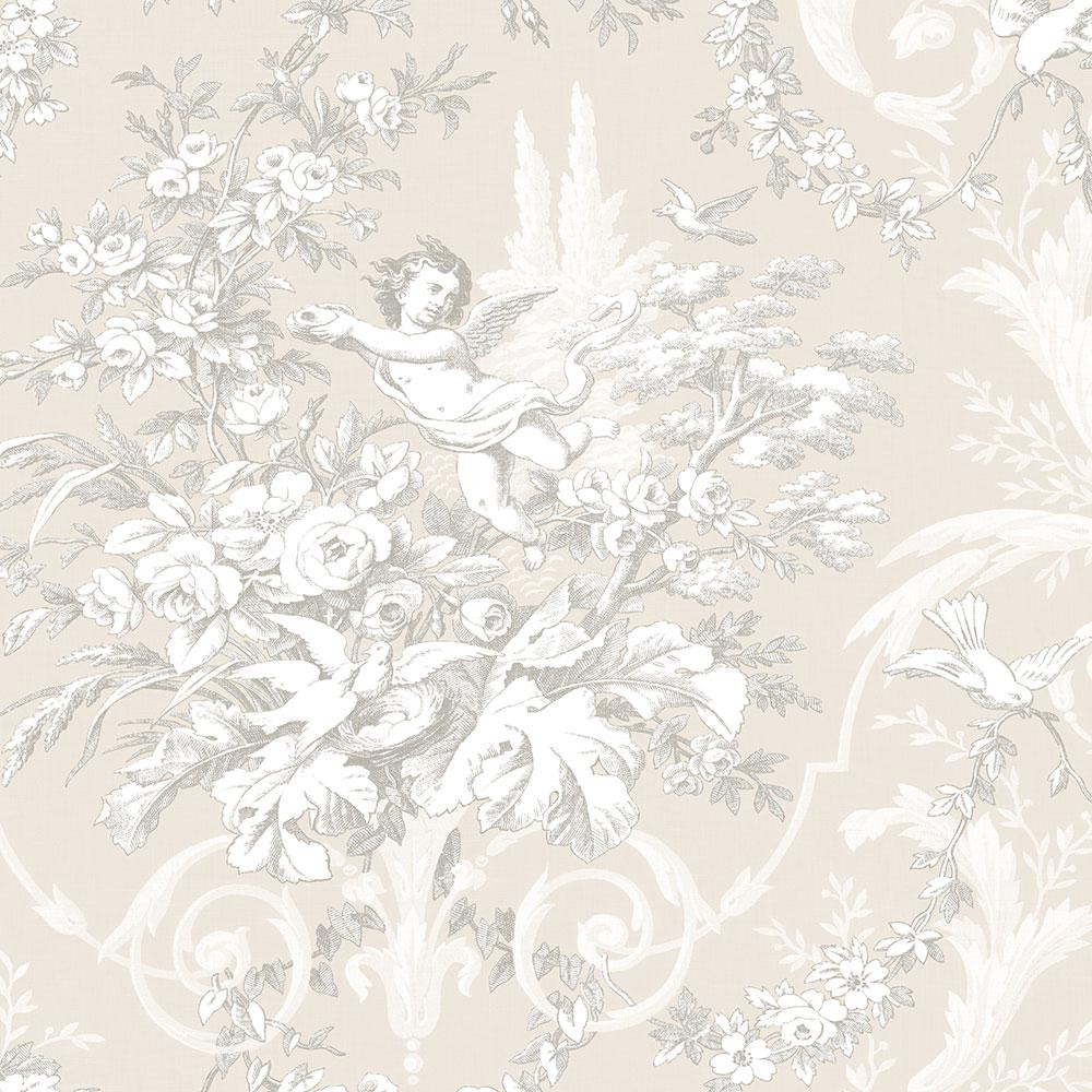 Norwall Fabric Toile Vinyl Roll Wallpaper (Covers 56 sq. ft.), Stone and Lt. Grey | The Home Depot