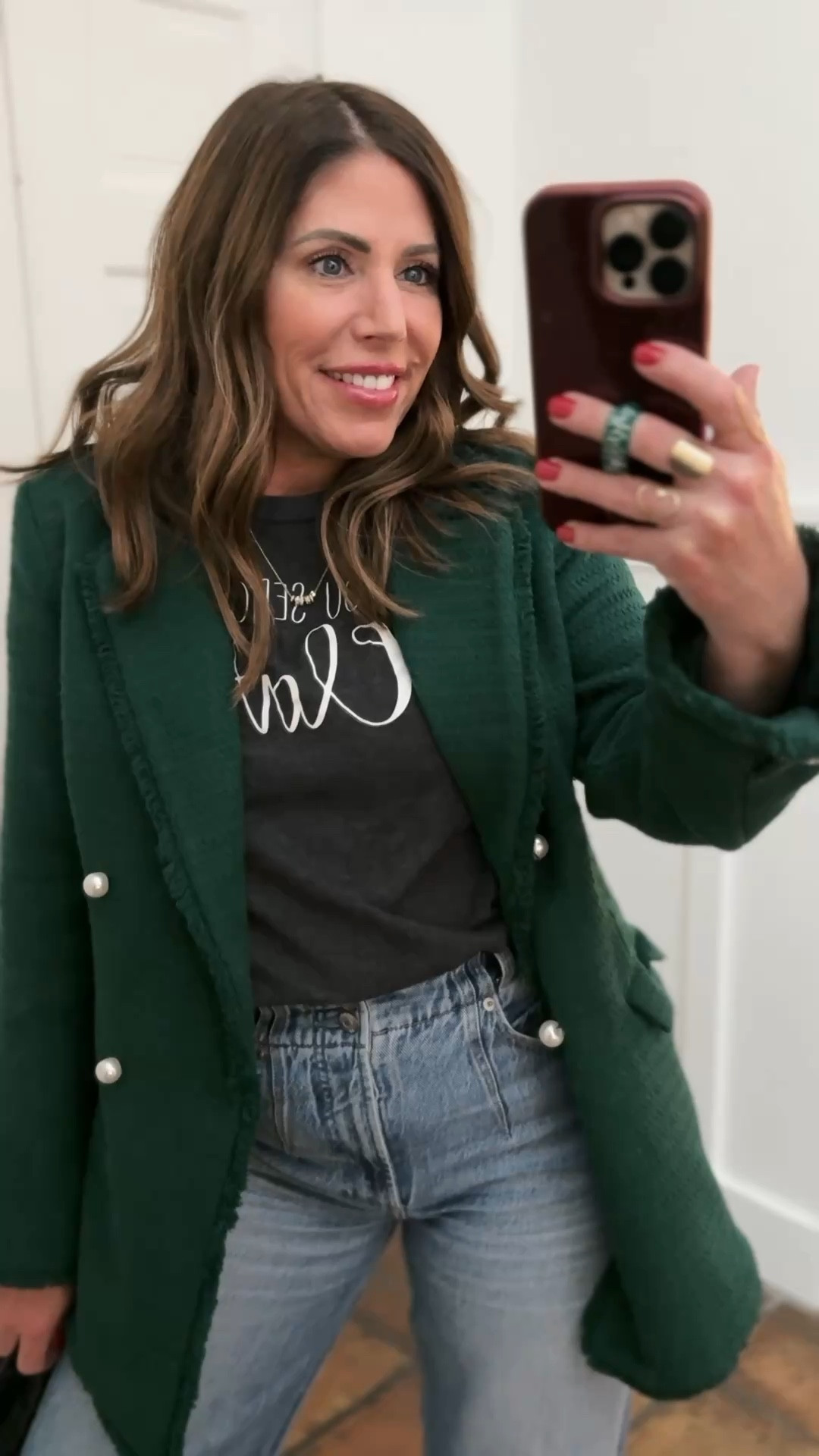 Casual Christmas outfit of the day

My favorite new wide leg jeans in this lighter acid wash with the cutest seam details on the front. They have a tiny bit of stretch which makes them super flattering and comfy.

Graphic tee is old

Blazer is from Vici- not sure if it’s still available but if it is, you can use my code MelissaB30 and save 30% off your purchase. It also comes in black. I’m wearing a size medium.

Designer Look for less woven shoulder bag
Adidas sambas


#LTKOver40 #LTKStyleTip #LTKHoliday