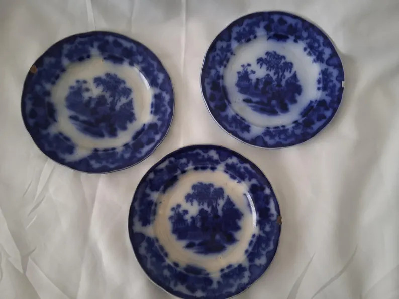 Antique Flow Blue J&G Alcock Scinde Pattern set of 3 salad plates 7" each | Etsy (Global)