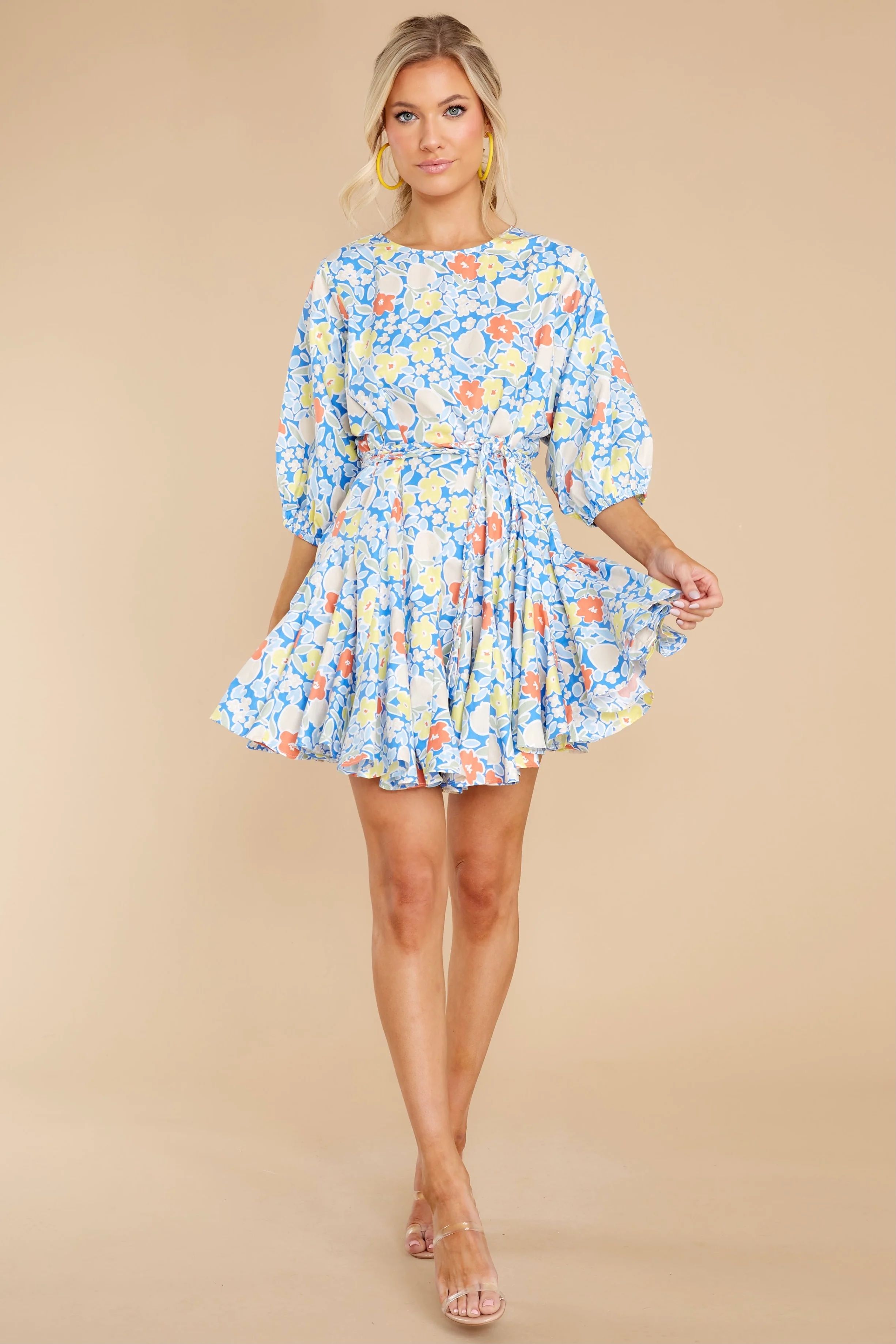 Fields Of Happy Blue Floral Print Dress | Red Dress 