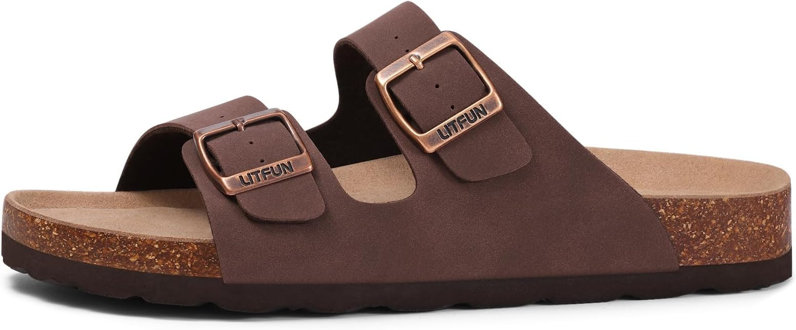 Litfun Women's Cork Footbed Sandal Summer Slip On Slide Sandals with Adjustable Buckle | Amazon (US)