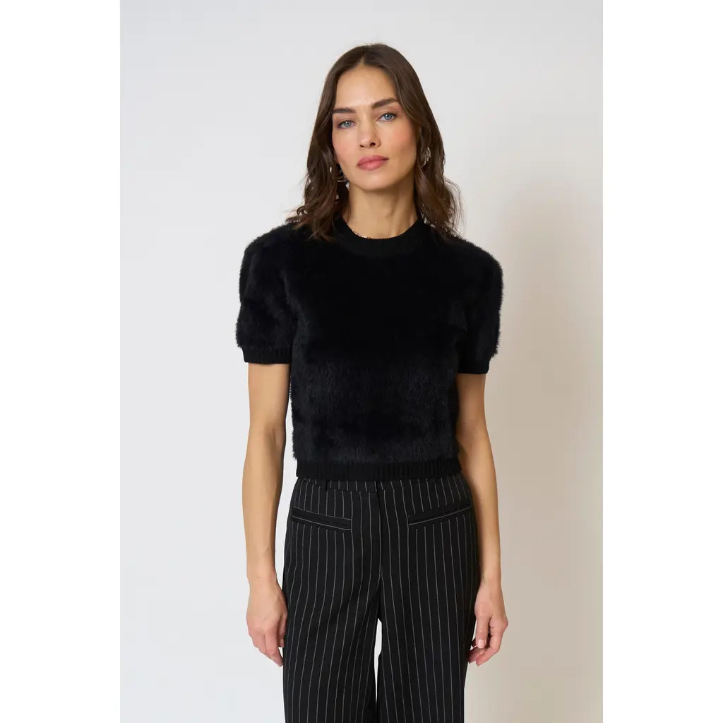 Central Park West Roman Eyelash Tee With Shoulder Pads in Black at Nordstrom, Size Medium | Nordstrom
