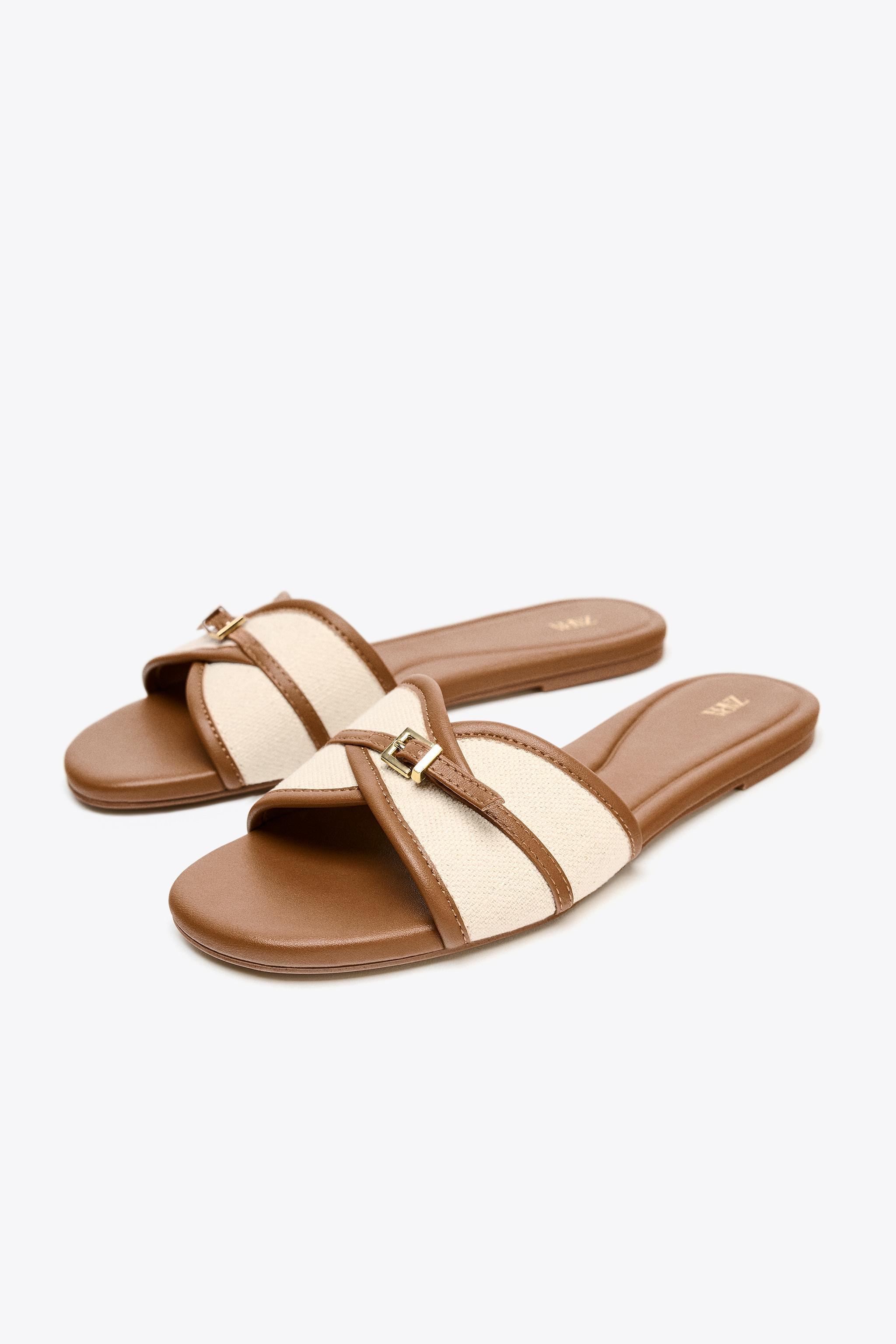 BUCKLE FLAT FABRIC SANDALS | Zara US