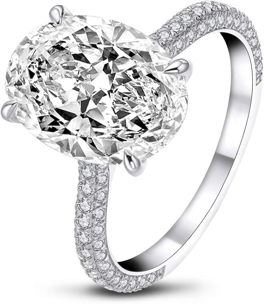 AINUOSHI 925 Sterling Silver Women Wedding Rings 5 Carat Oval Cut Cubic Zirconia Engagement Ring | Amazon (US)