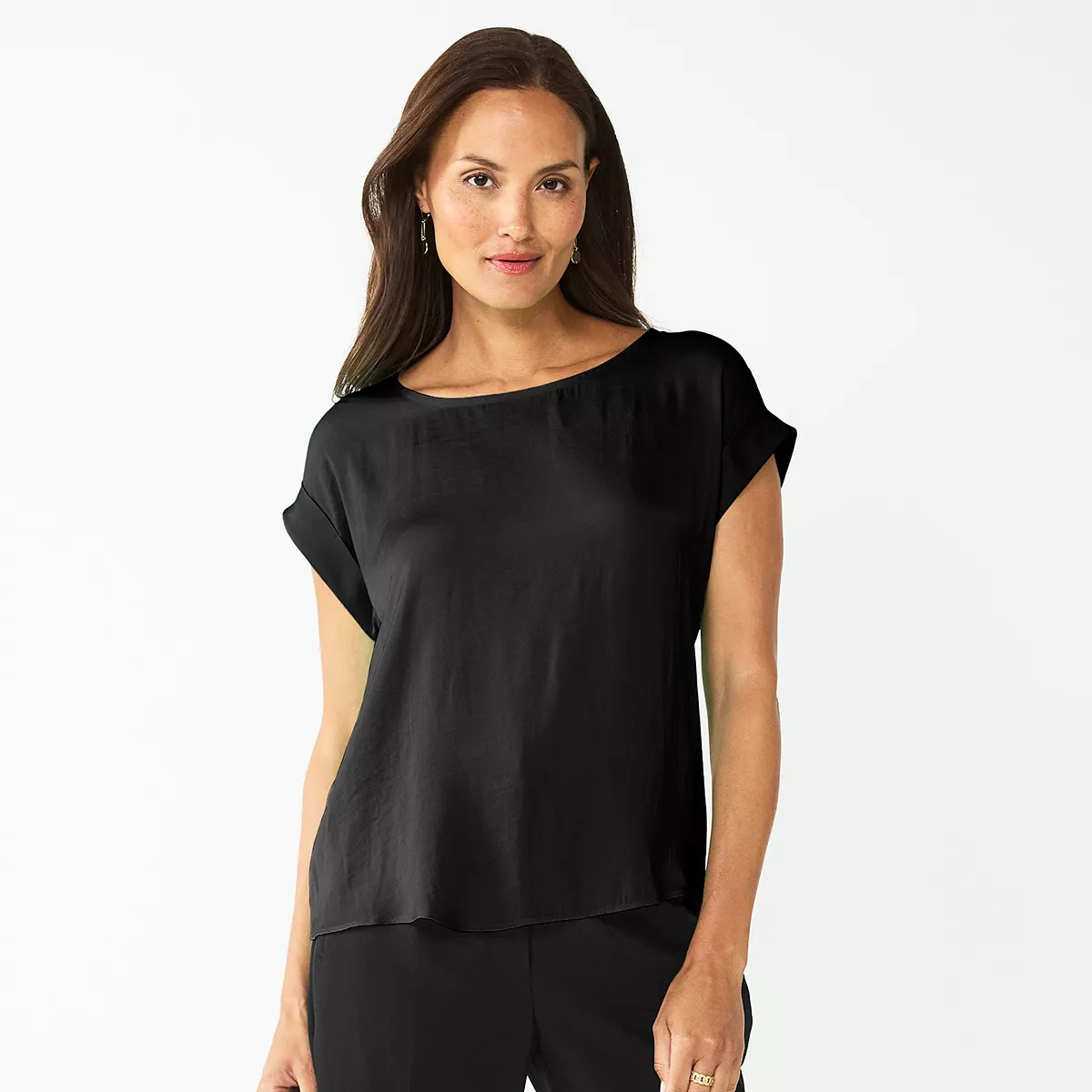 Women's Nine West Roll Cuff Woven Tee | Kohl's