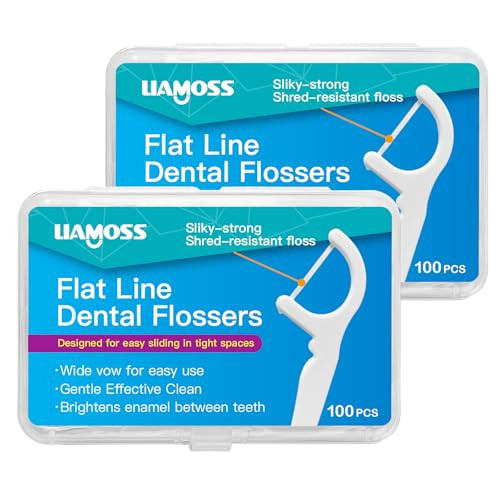 LIAMOSS Dental Floss Picks,Flat Line Ultra-Thin PTFE Gentle Line Dental Flossers,Soft on Gums,Wider Cleaning Surface Double The Cleaning Power(200 Count) | Amazon (US)
