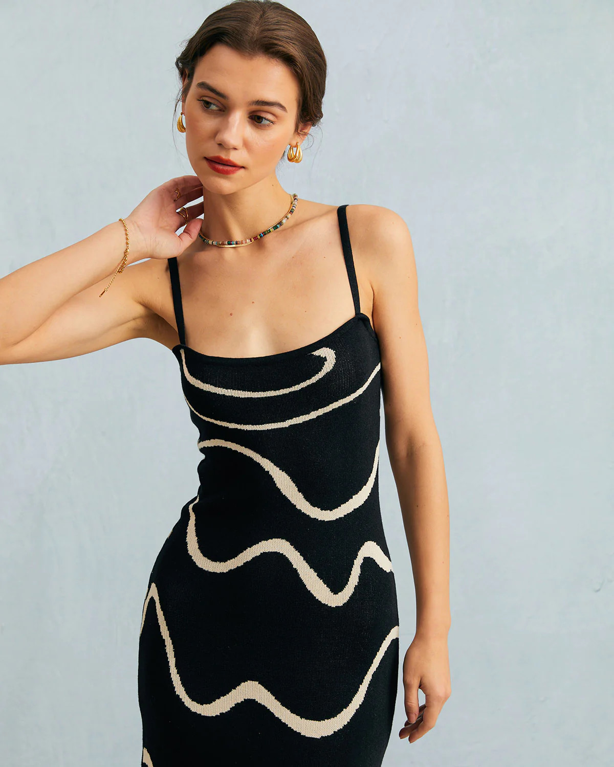 The Black Wave Mermaid Hem Knit Midi Dress | rihoas.com