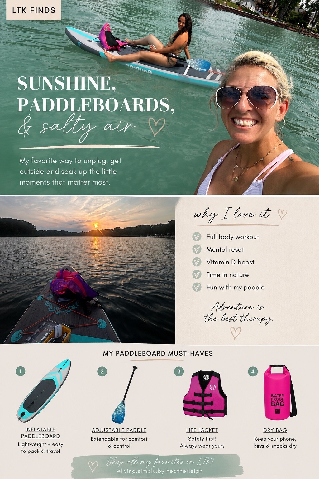 Sunshine, paddleboards, and a little reminder that the best days don’t have to be expensive or extravagant. 🌊☀️
Some of my favorite summer memories happen right here on the water. It’s where I clear my mind, move my body, soak up some vitamin D, and reconnect with the people I love.
If you’ve been thinking about trying paddleboarding, this is your sign. 💙 It’s beginner-friendly, an amazing full-body workout, and one of my favorite ways to spend a Michigan summer.
I linked everything I usefrom my inflatable paddleboard to my life jacket, dry bag, and other paddleboarding essentials in my LTK so you can spend less time searching and more time on the water.
✨ Shop my paddleboard favorites through the link in my bio!
#LTK #LTKFinds #PaddleBoard #SUPLife #MichiganSummer #LakeLife #SummerEssentials #AdventureMore #OutdoorLiving #LivingSimply #WellnessLifestyle #GirlsWhoAdventure #ExploreMore #SummerVibes