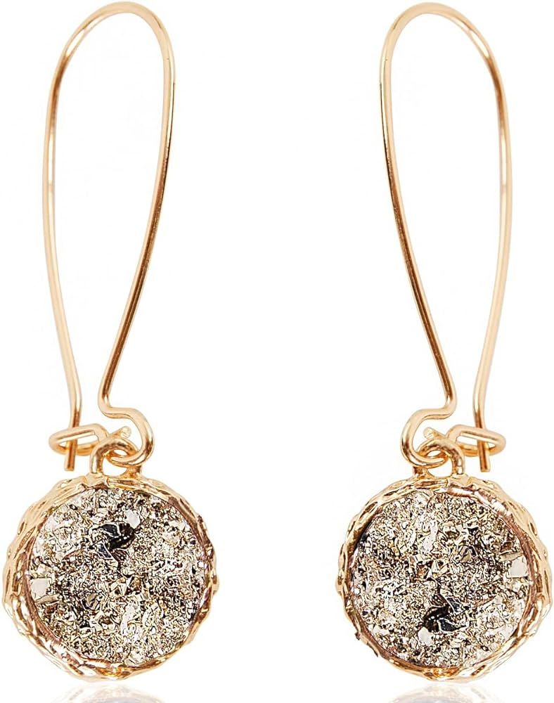 Humble Chic Simulated Druzy Threader Drop Earrings for Women - Gold, Silver, or Rose Gold Tone Tr... | Amazon (US)