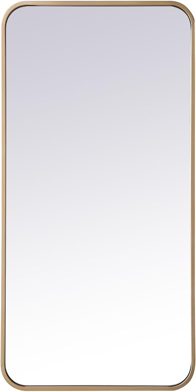17.25"x35.25" Rectangle Wall Mirror, Hangs Horizontal or Vertical, Bathroom Vanity Mirror, Brass | Amazon (US)