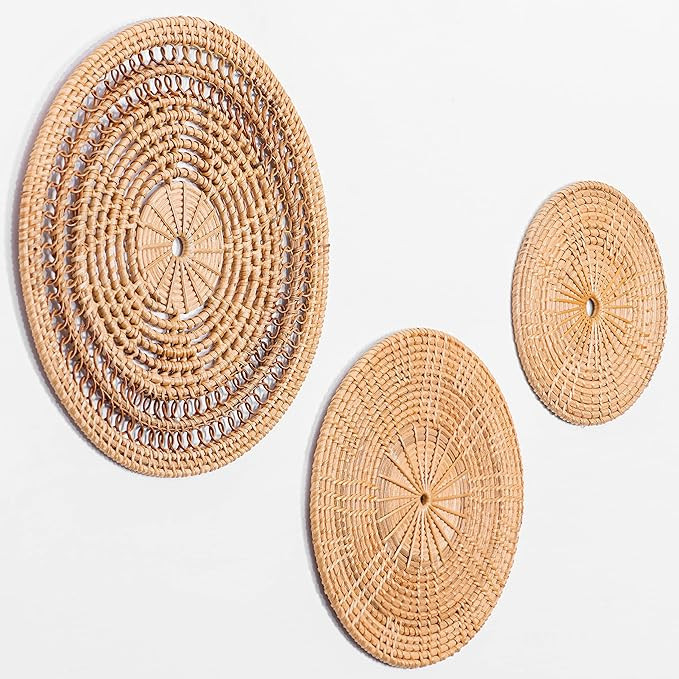 JIVANER Rattan Wall Decor | Wall Baskets Decor Boho Flat Set of 3 | Hanging Woven Wall Baskets | ... | Amazon (US)