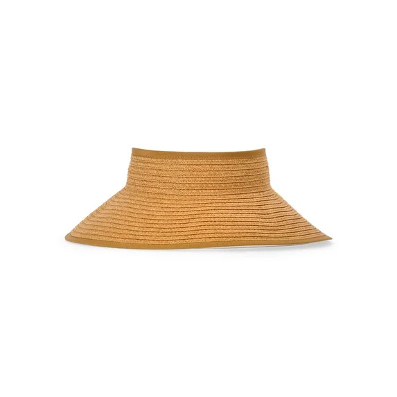 Time and Tru Women's Packable Straw Visor Hat, Dark Natural | Walmart (US)