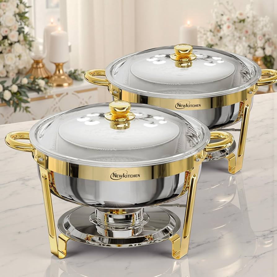 Chafing Dishes for Buffet 2 Pack, 6QT Round Chafing Dishes for Buffet [Elegant Gold] Stainless St... | Amazon (US)