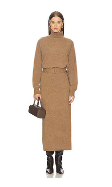 L'Academie By Marianna Leslia Belted Midi Dress in Dark Camel from Revolve.com | Revolve Clothing (Global)