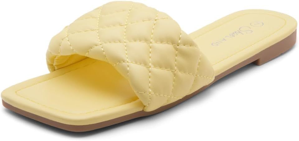 Shoe Land Womens Anisha Flat Sandals Fashion Slides Square Open Toe Quilted Single Band Dressy Sa... | Amazon (US)