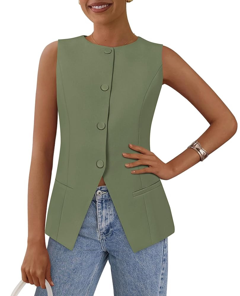 PRETTYGARDEN Women's Suit Vest Tops 2025 Summer Dressy Casual Business Button Sleeveless Trendy F... | Amazon (US)