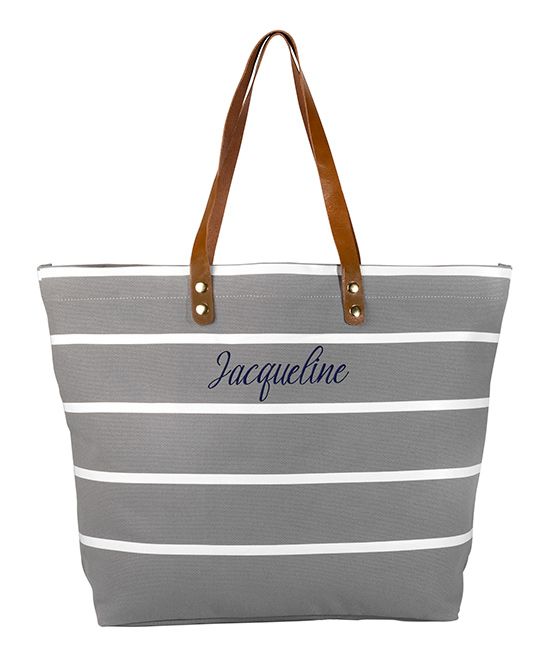 Cathy's Concepts Totebags Grey - Gray Stripe Personalized Tote | Zulily